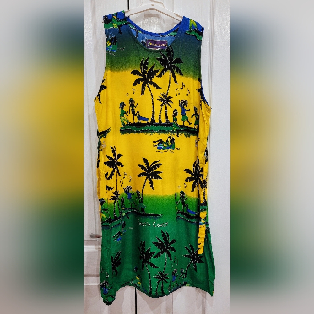 Tropical Yellow and Green Sleeveless Dress